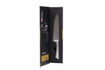 Cuisine::pro® Damashiro® 20cm Chefs Knife in packaging crafted from Japanese Steel 420J2, ice-hardened for superior blade strength