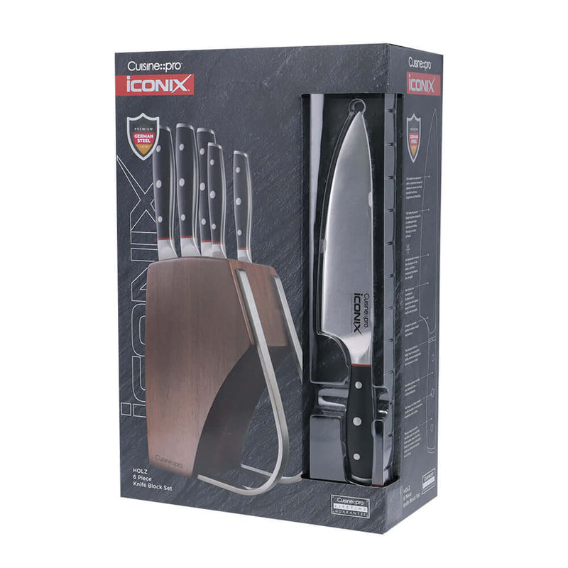 6 Pieces Premium Kitchen Knives Set With Acacia Wooden Knife Block