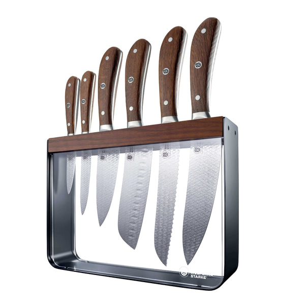 Customization for Cuisine Pro Wolfgang Starke Oak Harz Knife Block 7 Piece - kitchen knife set with wooden handles in a sleek block.